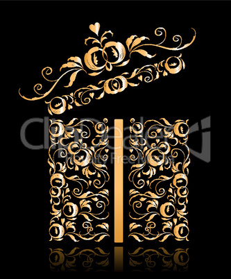 Opened gift box stylized, floral ornament design