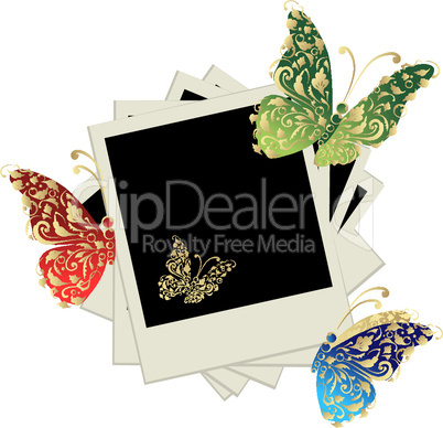 Pile of photos, insert your pictures into frames, butterfly decoration