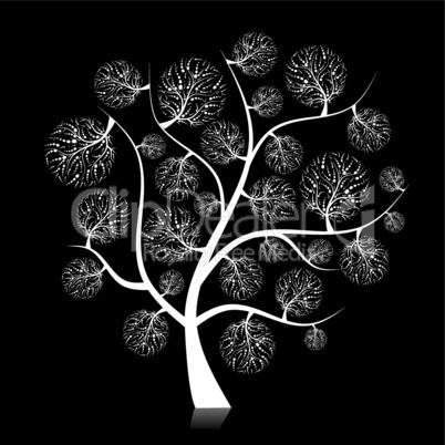 Art tree silhouette on black for your design