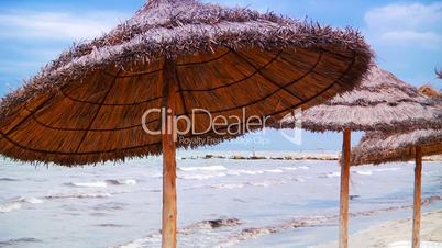 Thatched beach umbrellas in Tunisia