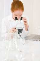 Microscope laboratory - woman medical research