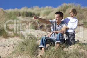 Man & Boy, Father and Son Having Fun At Beach