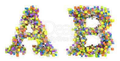 Abstract cubes font A and B letters isolated