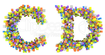 Abstract cubes font C and D letters isolated