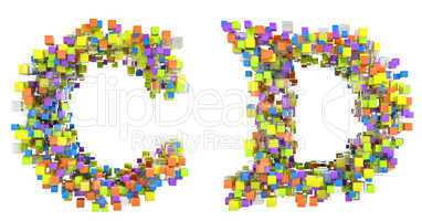 Abstract cubes font C and D letters isolated