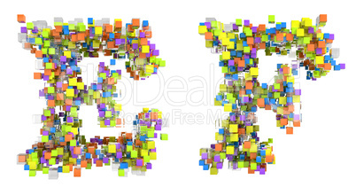 Abstract cubes font E and F letters isolated