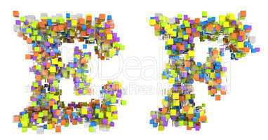 Abstract cubes font E and F letters isolated
