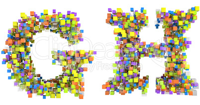 Abstract cubes font G and H letters isolated