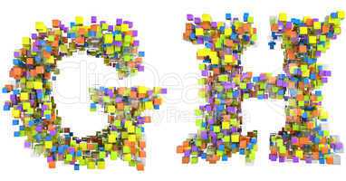 Abstract cubes font G and H letters isolated