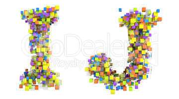 Abstract cubes font I and J letters isolated
