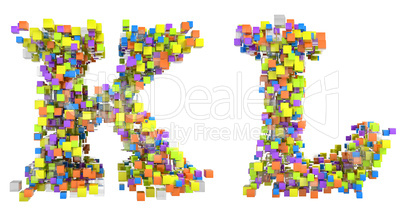 Abstract cubes font K and L letters isolated