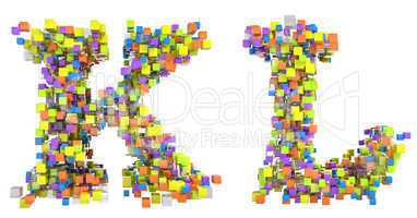 Abstract cubes font K and L letters isolated