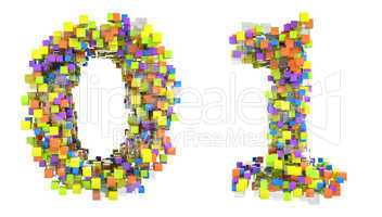 Abstract cubic font 0 and 1 figures