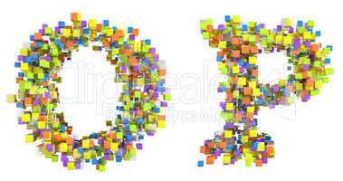 Abstract cubic font O and P letters