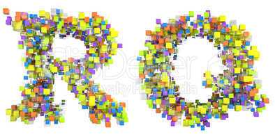 Abstract cubic font R and Q letters