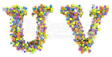 Abstract cubic font U and V letters