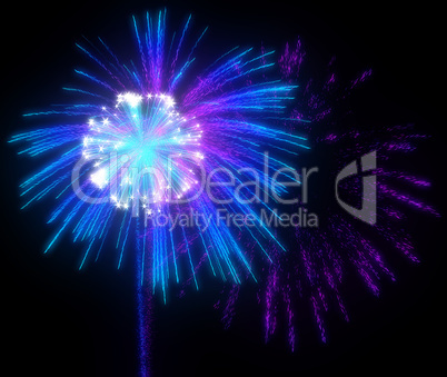 Festive purple and blue fireworks at night