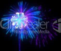 Festive purple and blue fireworks at night