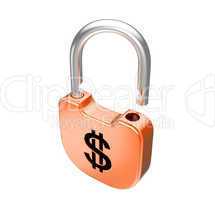 Unlocked US dollar currency padlock