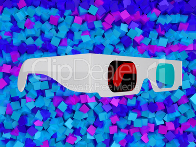 Cinema 3D glasses over colorful blocks