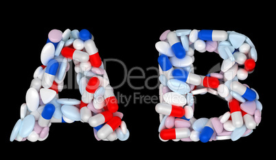 Healthcare font A and B pills letters