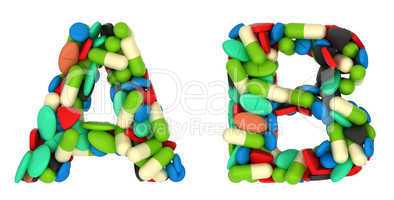 Healthcare font A and B pills letters