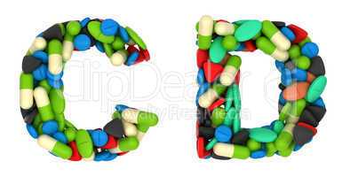 Healthcare font C and D pills letters