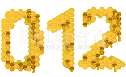 Honey font 0 1 and 2 numerals isolated