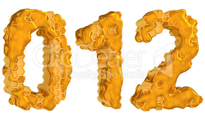 Honey font 0 1 and 2 numerals isolated