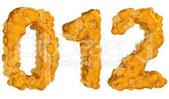Honey font 0 1 and 2 numerals isolated