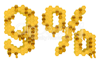 Honey font 9 numeral and percent mark isolated