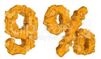 Honey font 9 numeral and percent mark isolated