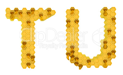 Honey font T and U letters isolated
