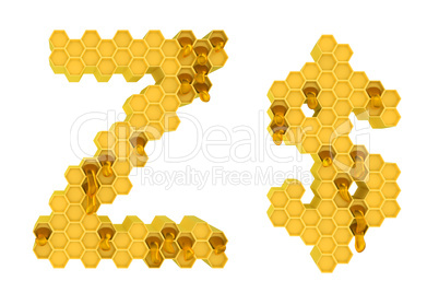 Honey font Z and USD symbol isolated