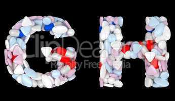Medical font G and H pills letters