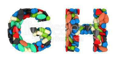 Medical font G and H pills letters