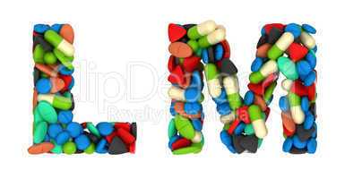 Medication font L and M pills letters