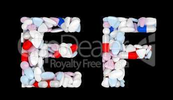 Pharmaceutical font C and D pills letters
