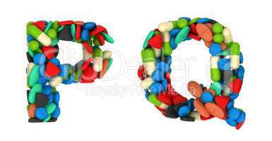 Pharmacy font P and Q pills letters