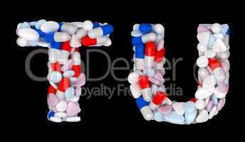 Pharmacy font T and U pills letters