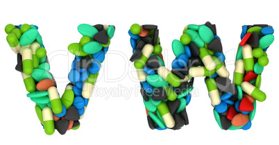 Pharmacy font W and V pills letters