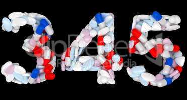 Pills font 3 4 and 5 numerals isolated