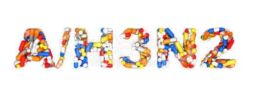 Swine Flu H3N2 alert - word assemled with pills