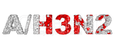 Swine Flu H3N2 epidemic - word assemled with pills