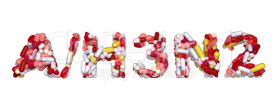 Swine Flu H3N2 virus - word assemled with pills