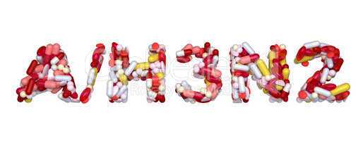 Swine Flu H3N2 virus - word assemled with pills