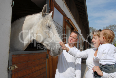 Eltern mit Kleinkind und Pferd