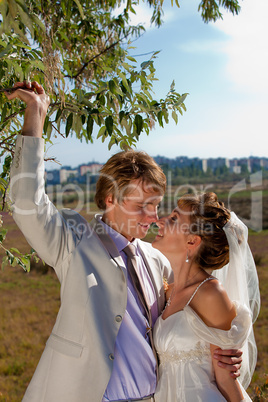 Romantic scene with newly married
