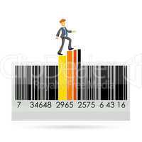 barcode with graph and businessman