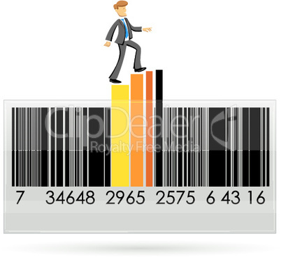 barcode with graph and businessman